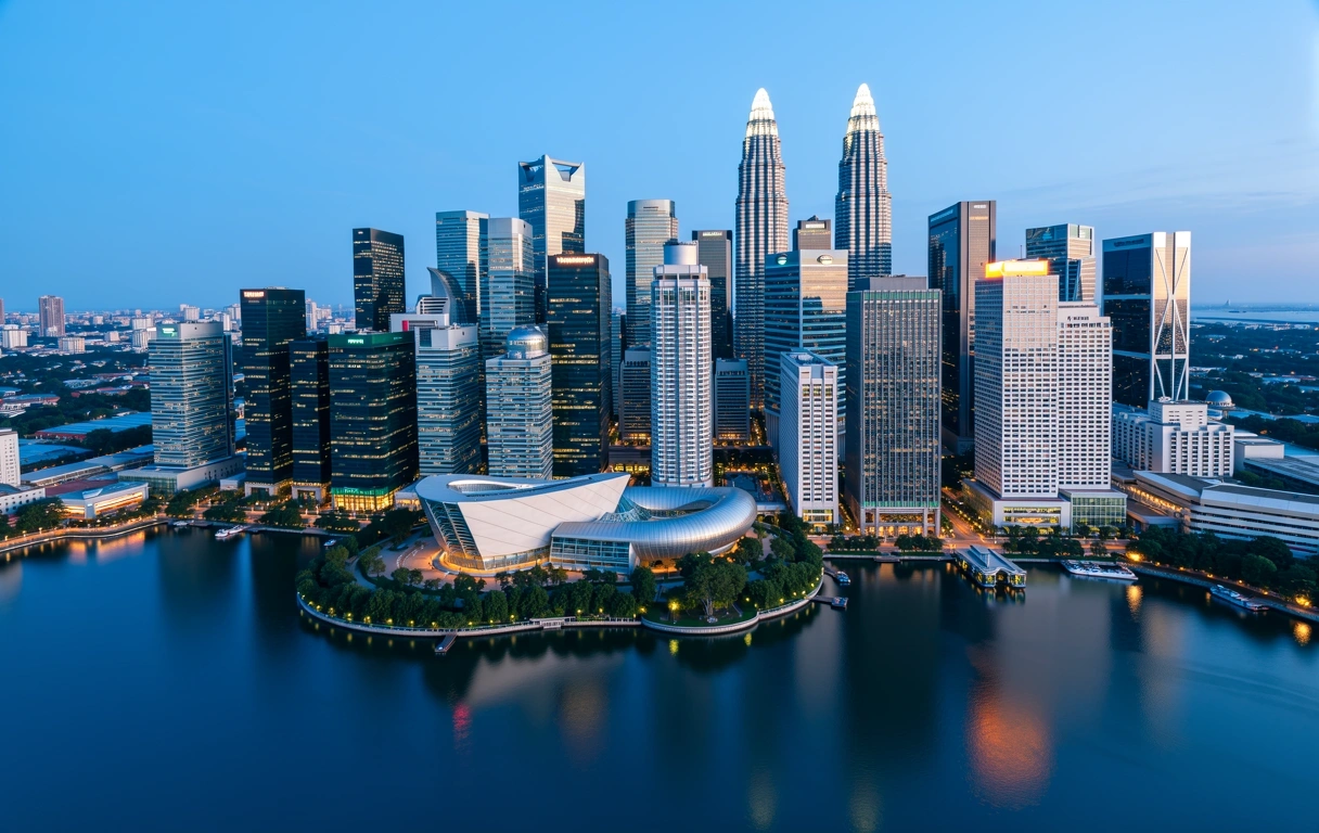 Singapore business district at dusk